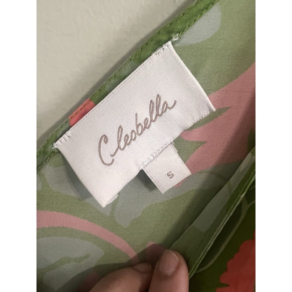 NWOT CLEOBELLA Claire Green Satin Jumpsuit Sz S Abstract Print Short Sleeve - Picture 9 of 13